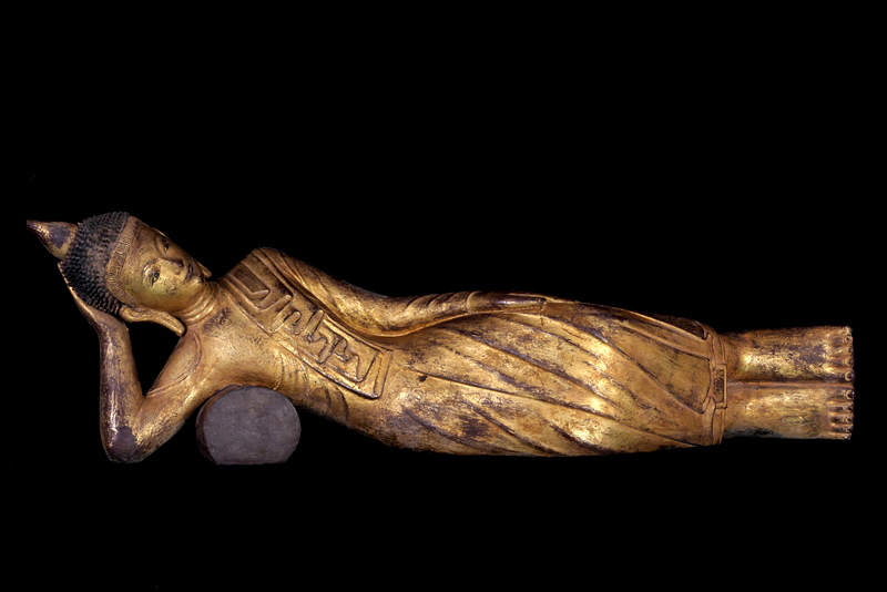 Extremely Rare Early 18C Wood Shan Reclining Buddha # A144